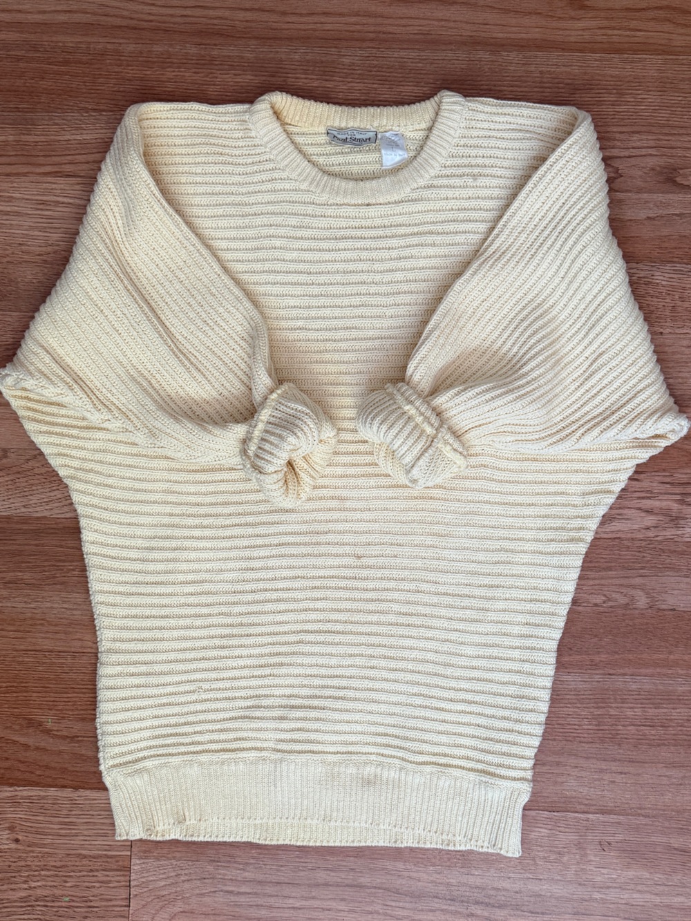 Paul Stuart Ribbed Crewneck Sweater Yellow Cream Size Large Made in Italy